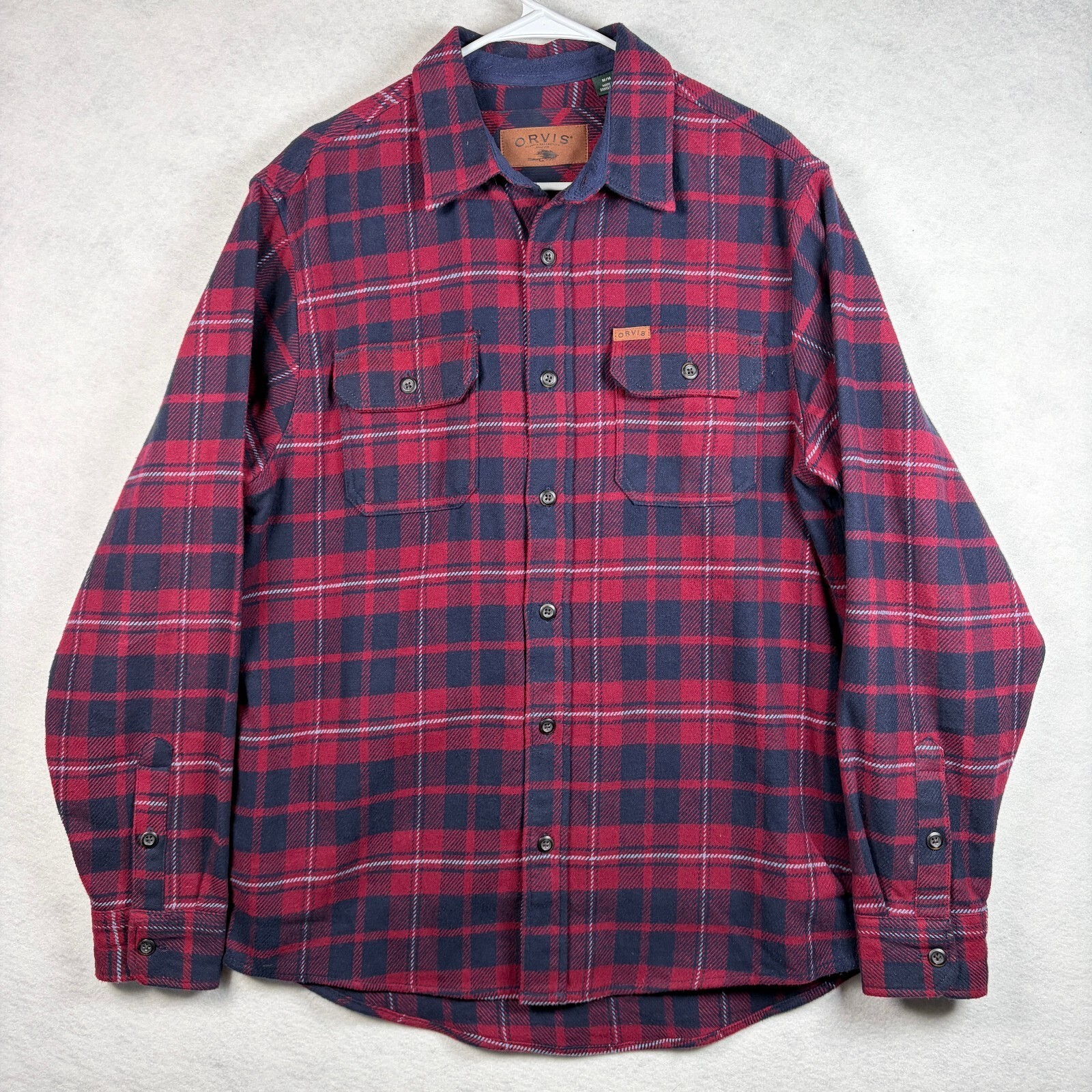 Orvis Classic Collection Red and Navy Plaid Button-Up Shirt Medium