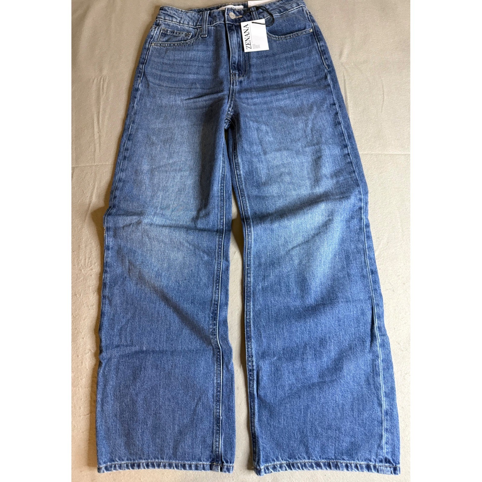 Zenana Women Medium Wash High Waisted Wide Leg Cotton Jeans DTP-1973MM Size 27