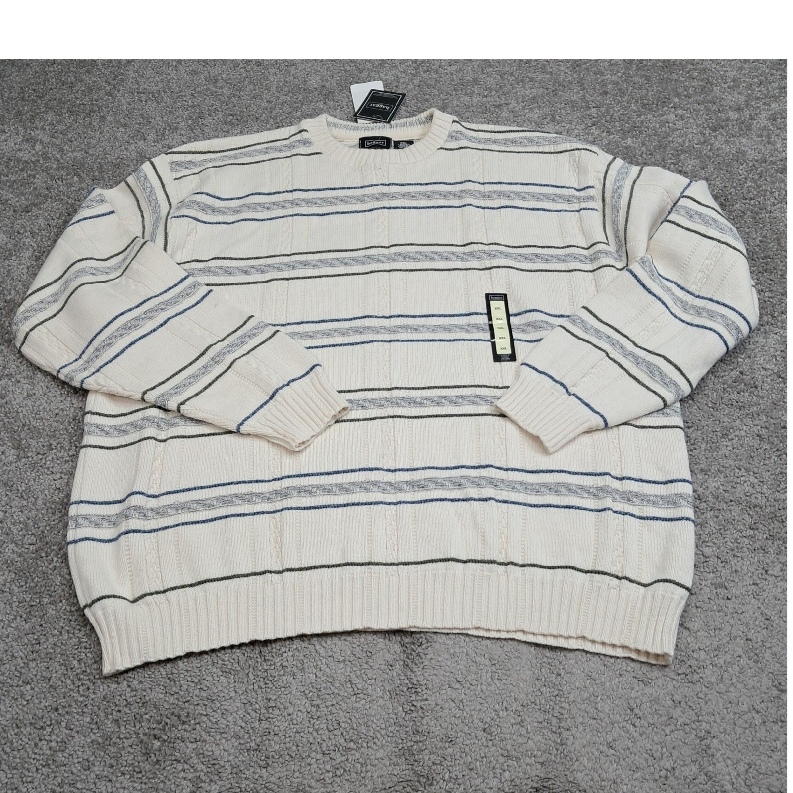 Haggar Mens XXL Cream Striped Cable Knit Crewneck Sweater MH2096 NWT