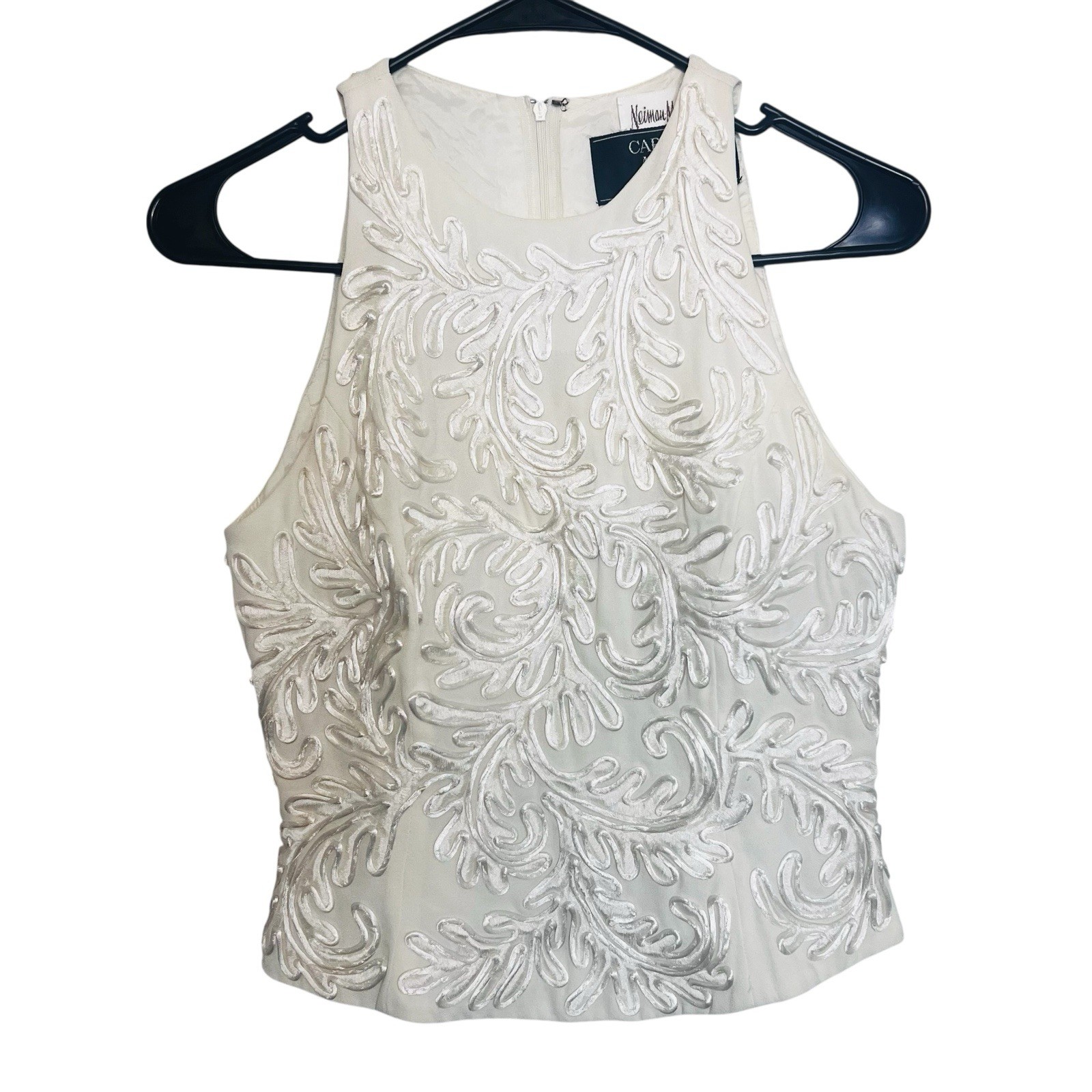 Vintage Cream White Fully Embroidered Newman Marcus Women Formal Blouse ￼