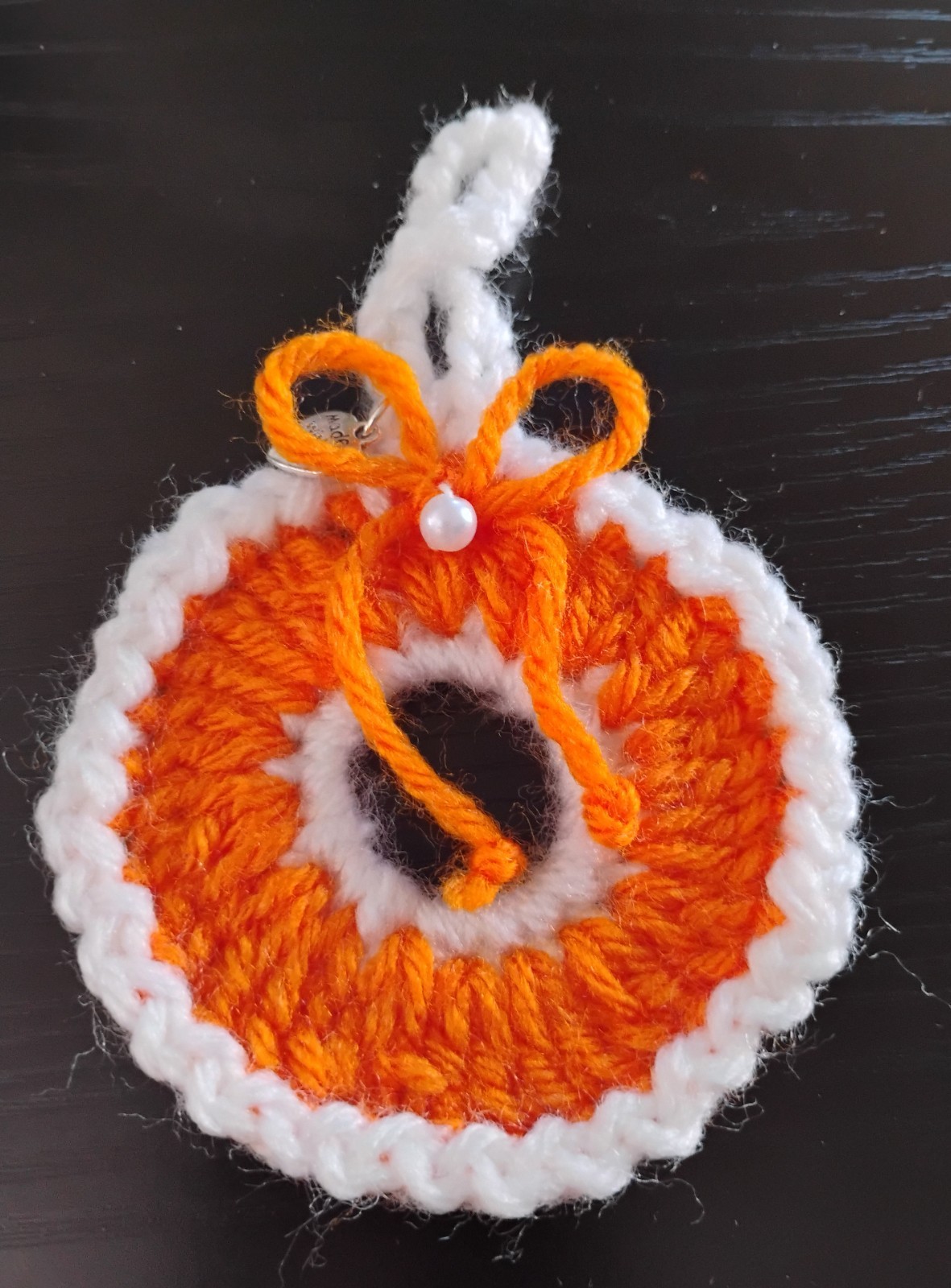  Crochet Ornament / Keychain / Gift Tag Set of 12 Pumpkin & White Trim