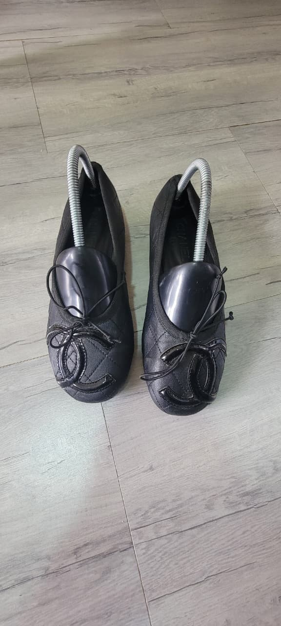 Chanel Cambon Black Quilted Leather Interlocking CC Ballerina Flats Size 39