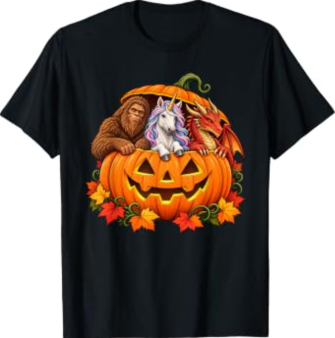 Jack O Lantern Pumpkin Bigfoot Unicorn Dragon Halloween T-Shirt