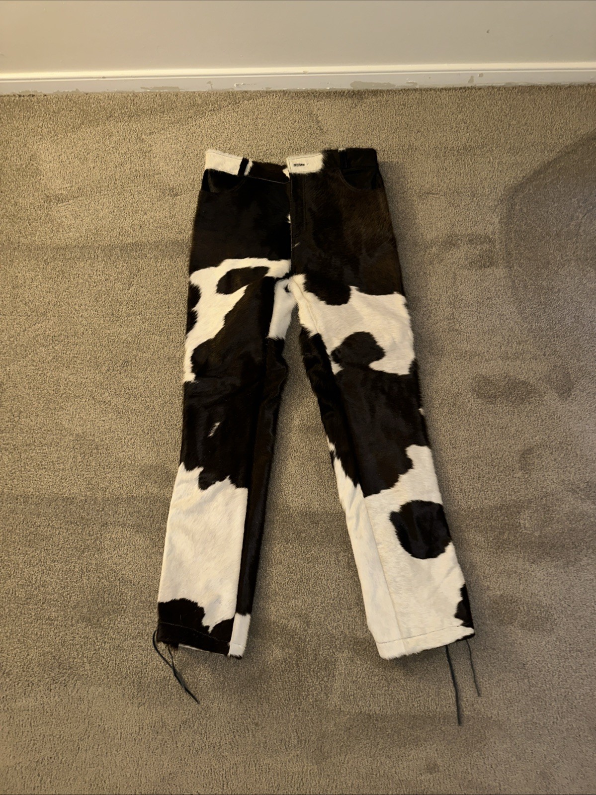 NYRVA Men Genuine Cowhide Lace-Up Raw hide Pants Natural  Western Style Pant