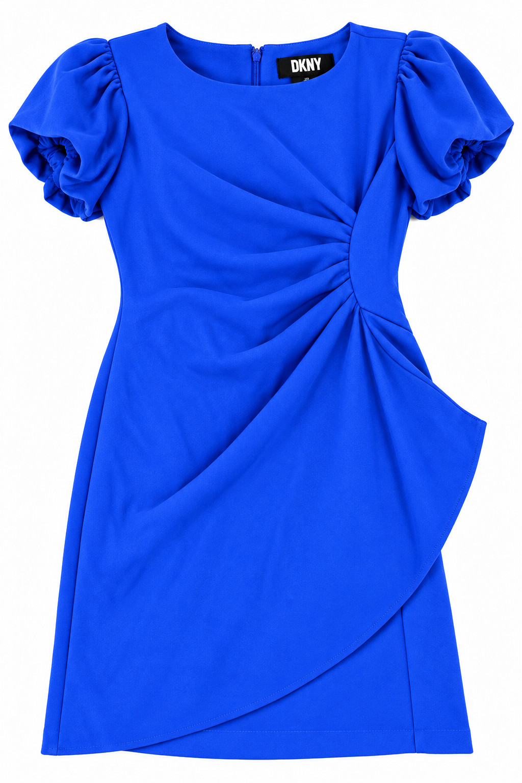 DKNY Women's Blue Ruched Draped Sheath Dress Puff Sleeve Cocktail Party NWT