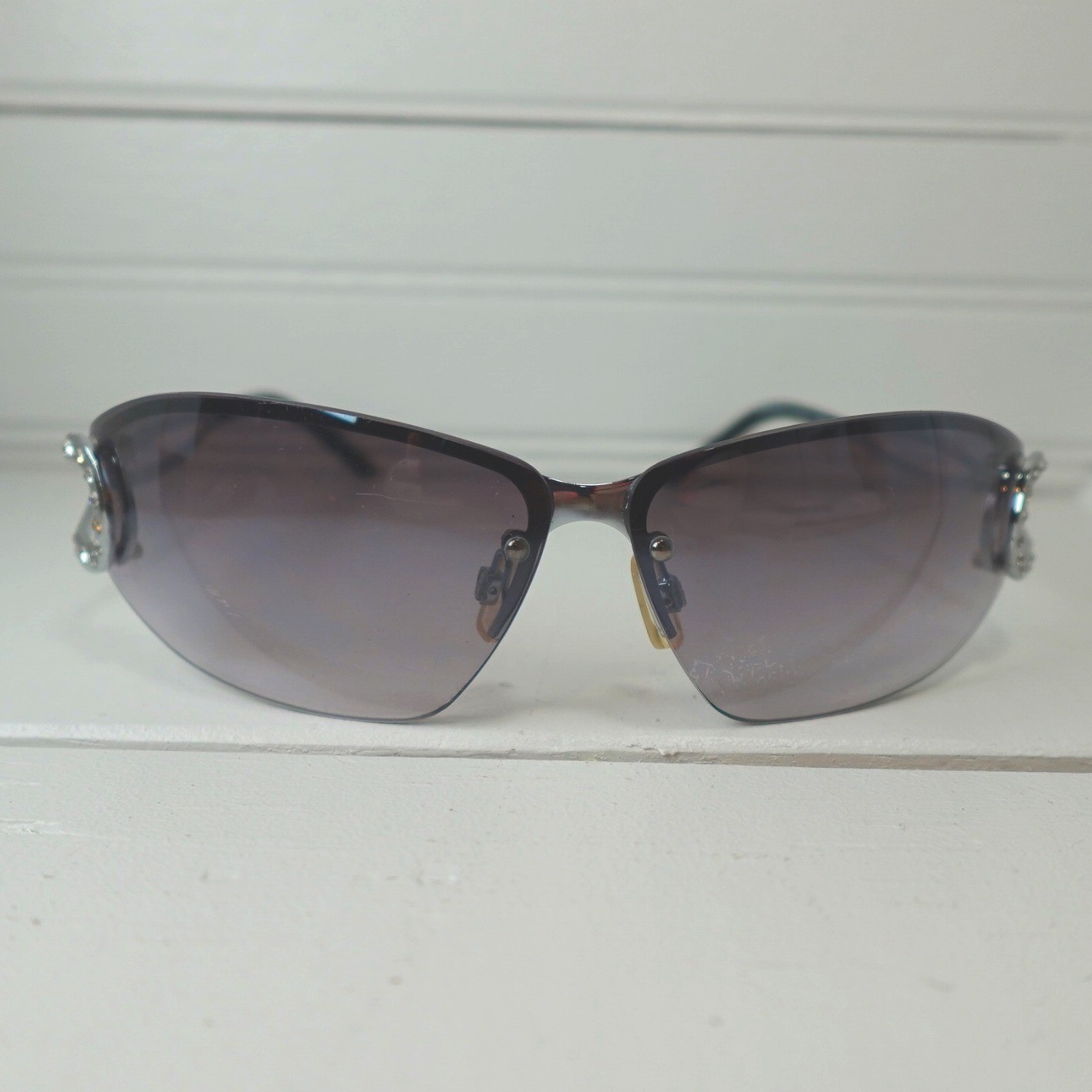 Vintage Y2K Rocawear Sunglasses R3181 Rimless Black Gradient Lenses Rhinestones