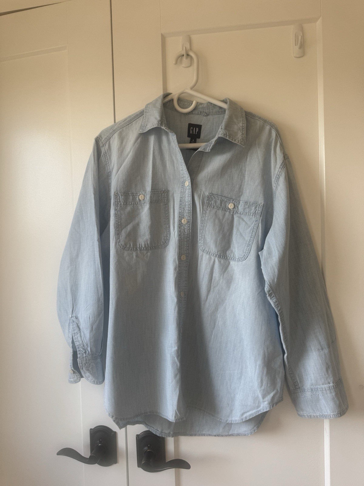 Gap the Big Shirt Light Blue Denim, Button Down, Solid, Collared, Size S
