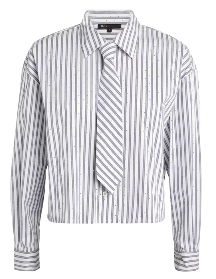 Maje Cibacky Striped Rhinestone Long Sleeved Blouse With Tie, Size M-L, NWT