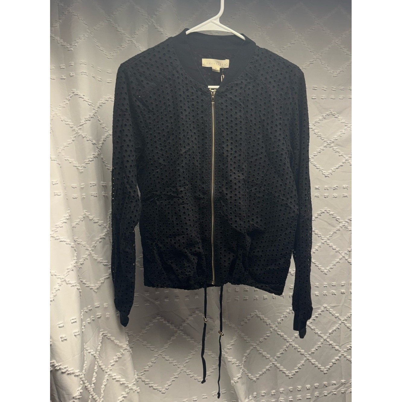 Lovestitch Black Cotton EyeletBomber Jacket Size Medium