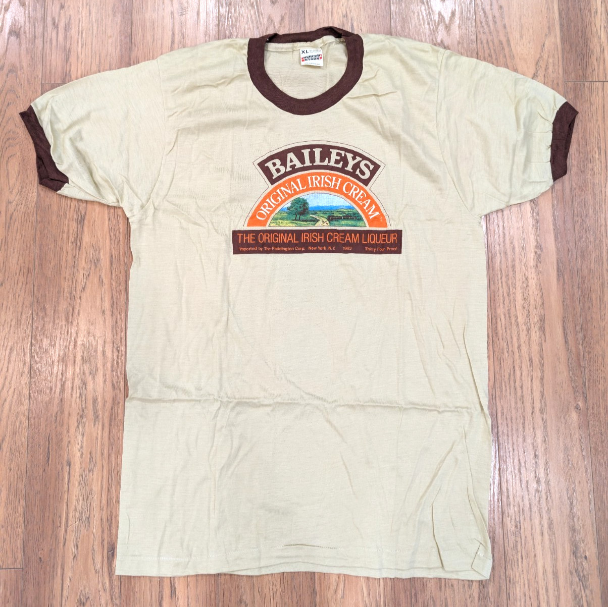 Vintage 1983 Baileys Irish Cream Ringer T Shirt XL Screen Stars USA Made