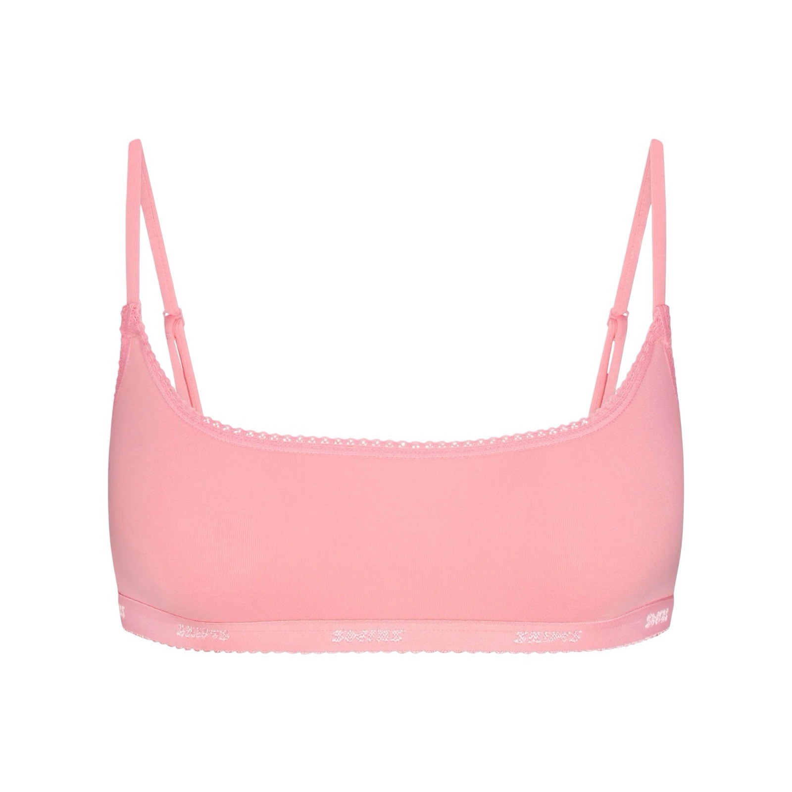 Skims Lightweight Cotton Logo Picot Scoop Bralette - New - Melon Tonal - XS