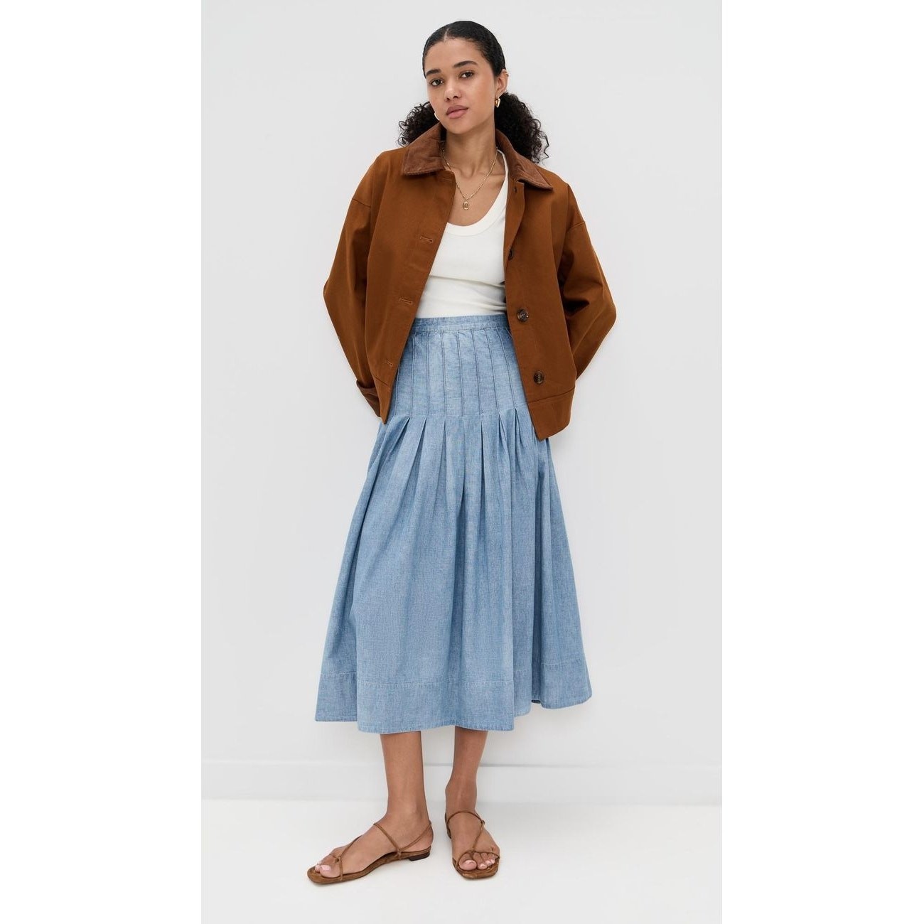 The Great. Rhythm Skirt in Boiler Wash Cotton Chambray Blue Denim NWT Size 0