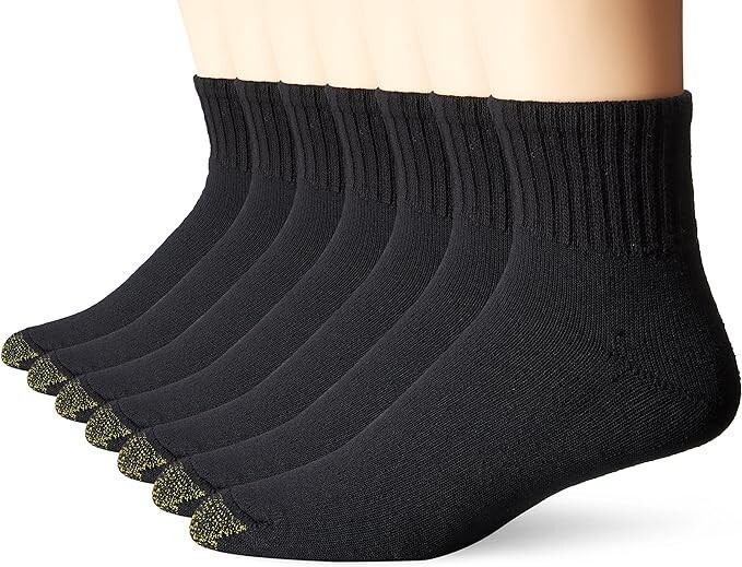 GoldToe Men\'s Black Cotton Ankle Athletic Sock, 6 Pair Shoe Size 6-12.5