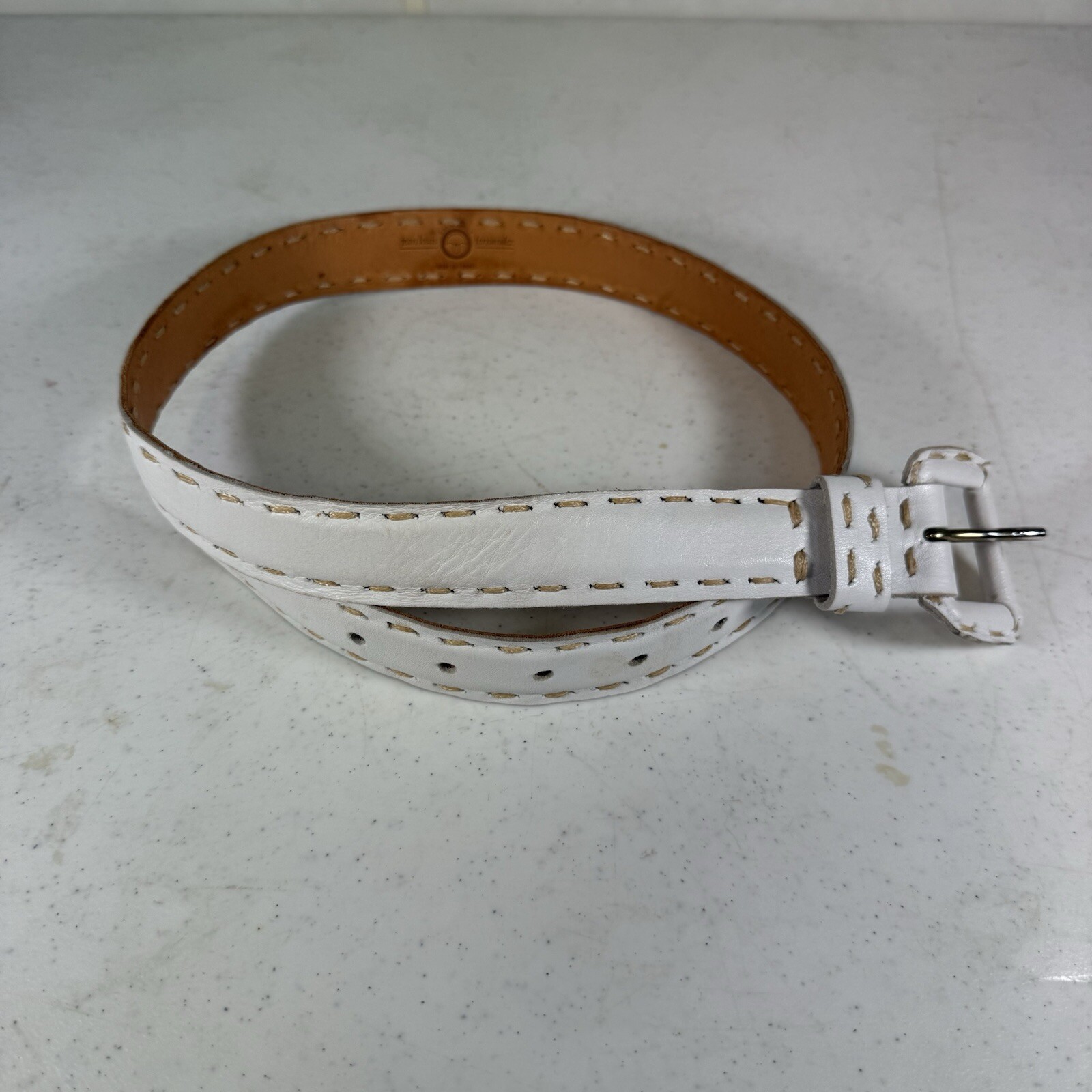 Jean Louis Fernandez Creations Whip Stich Belt White Women\'s 28 French Leather