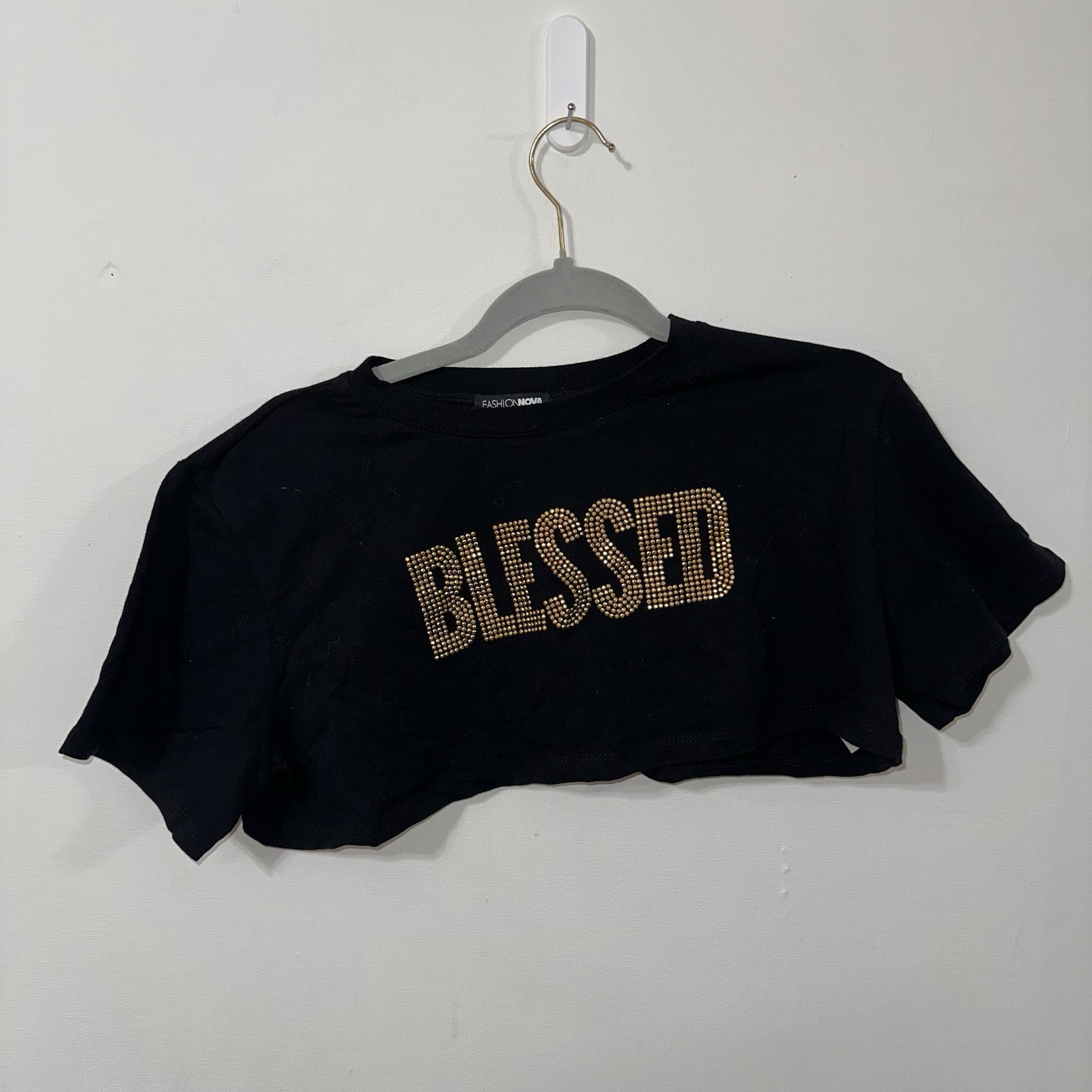 Fashion Nova BLESSED BLACK CROPPED TOP TEE WOMENS SIZE M