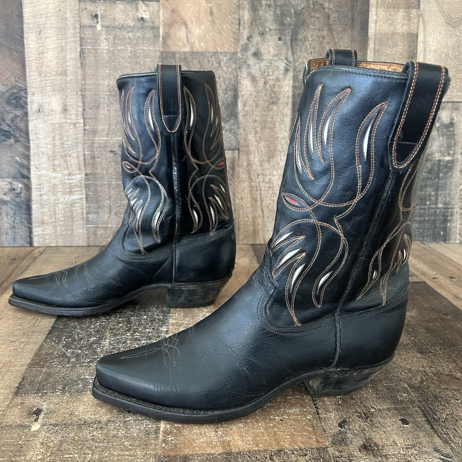 Acme Vintage Shorty Pee Wee Leather Inlay Western Cowboy Boots Mens 8 D