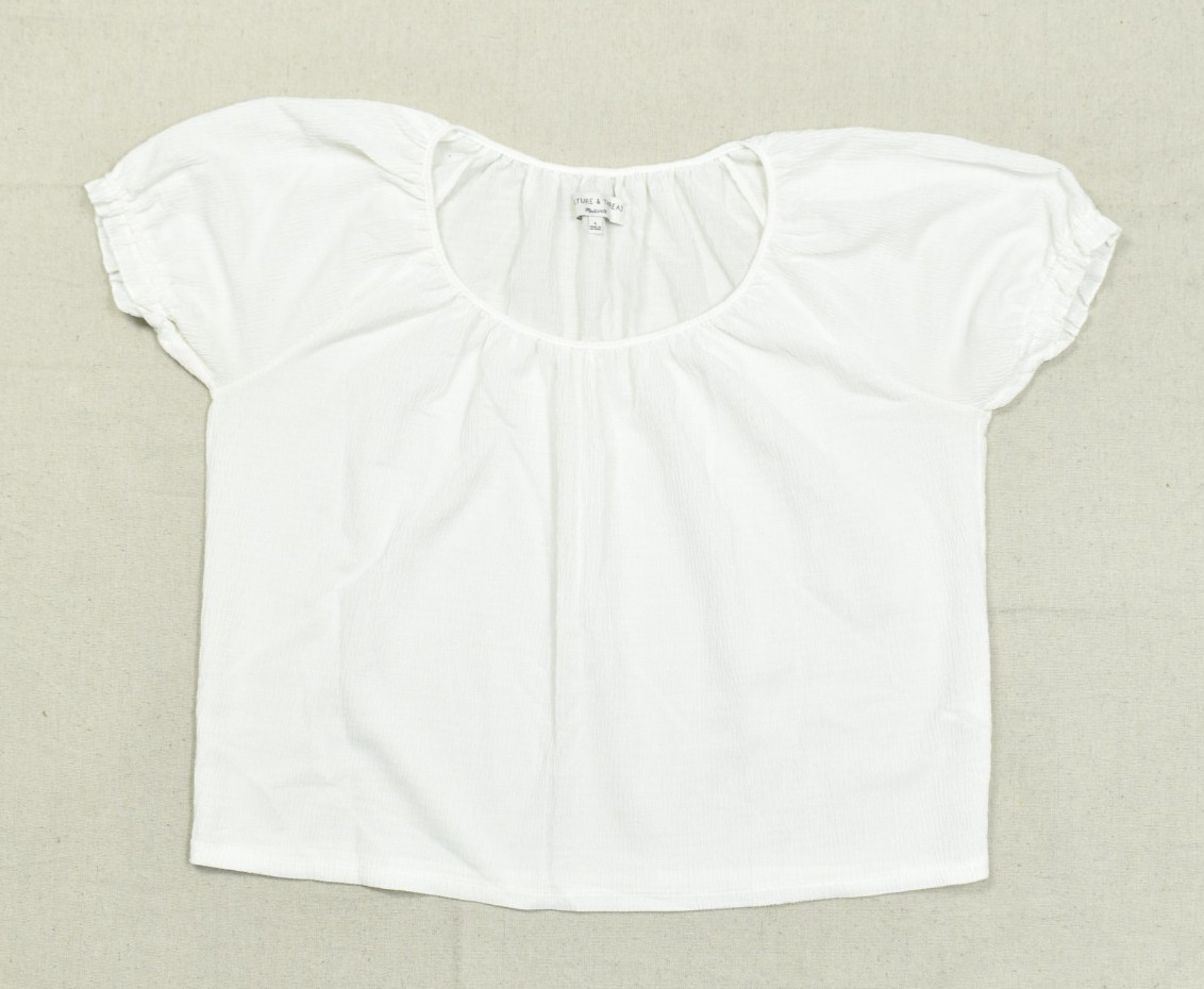 Madewell Texture & Thread Womens Size L White Textured Gauze Puff Sleeve Peasan