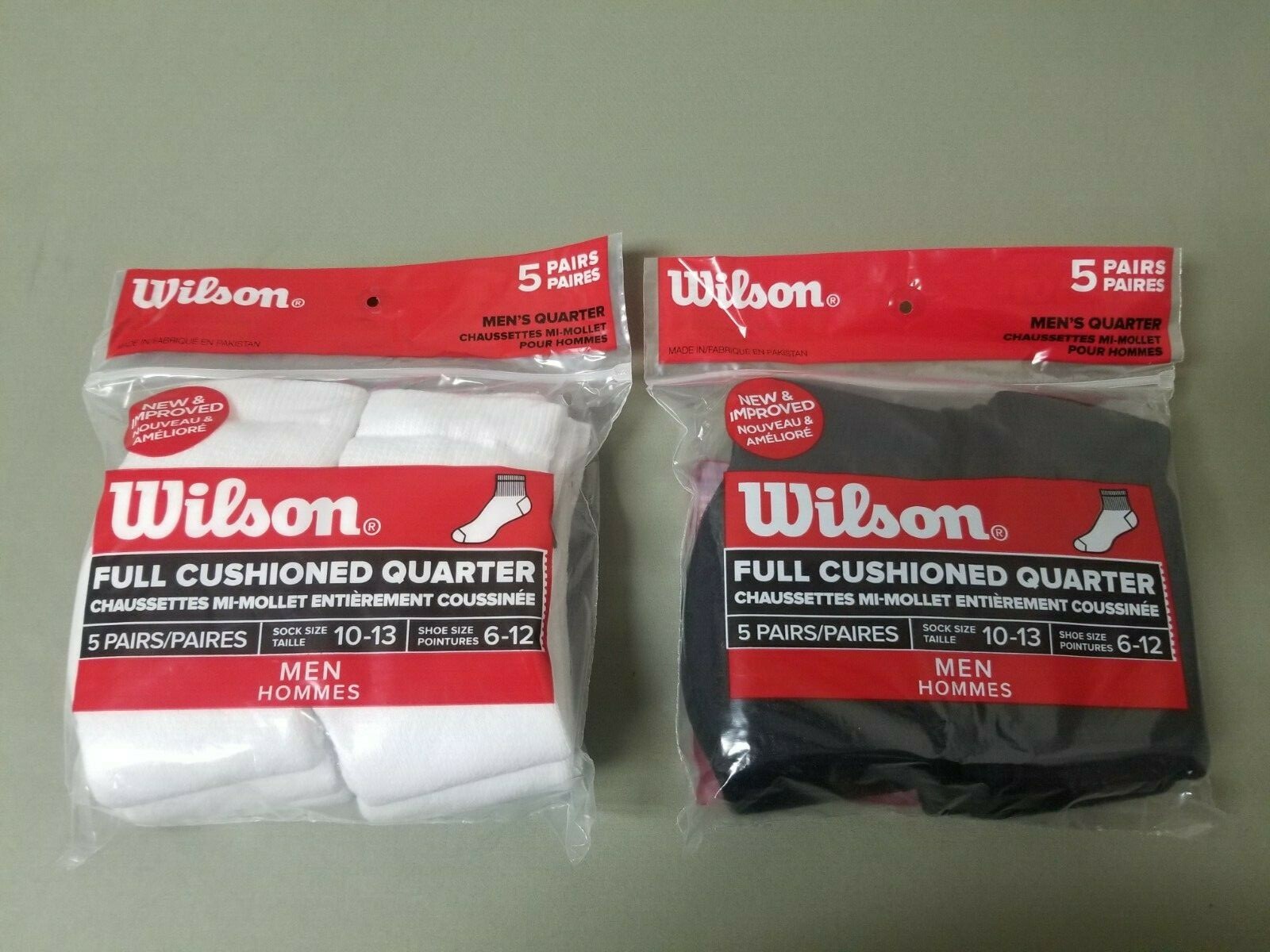 New Mens Wilson 5 Pk. Full Cushioned Quarter Socks. 2 Colors to Choose.