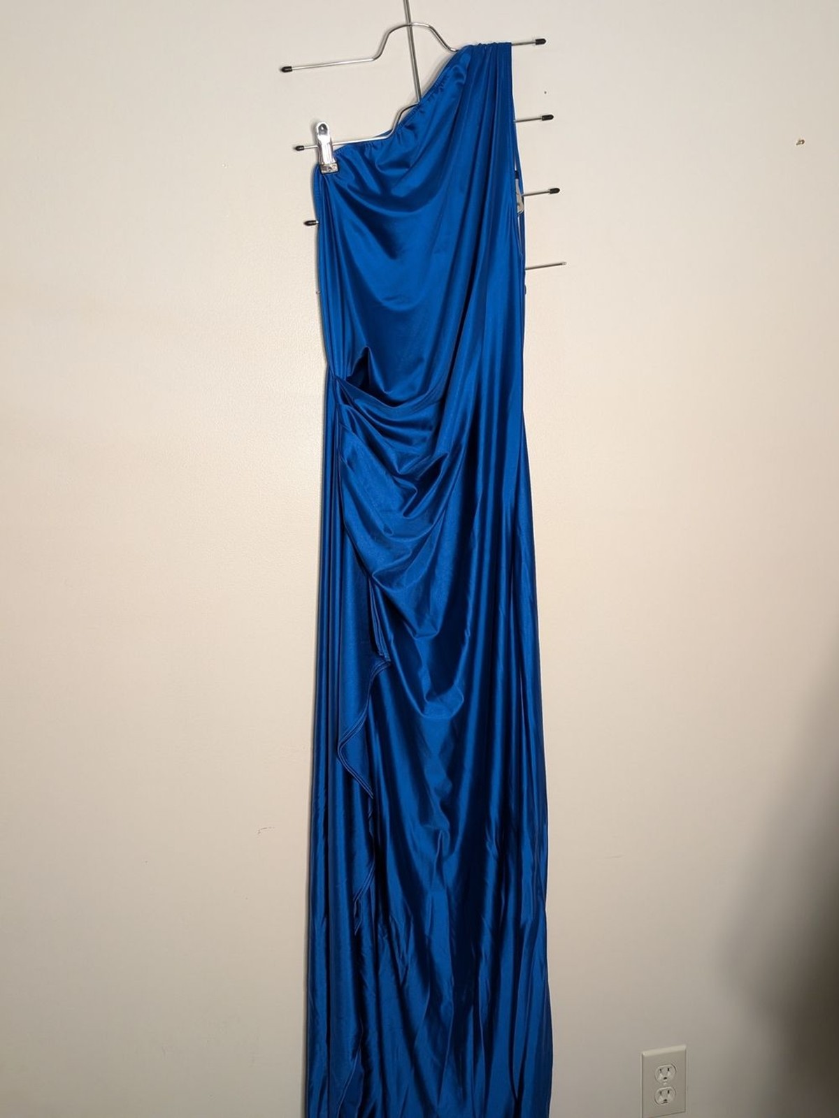 One-Shoulder Royal Blue Draped Maxi Dress