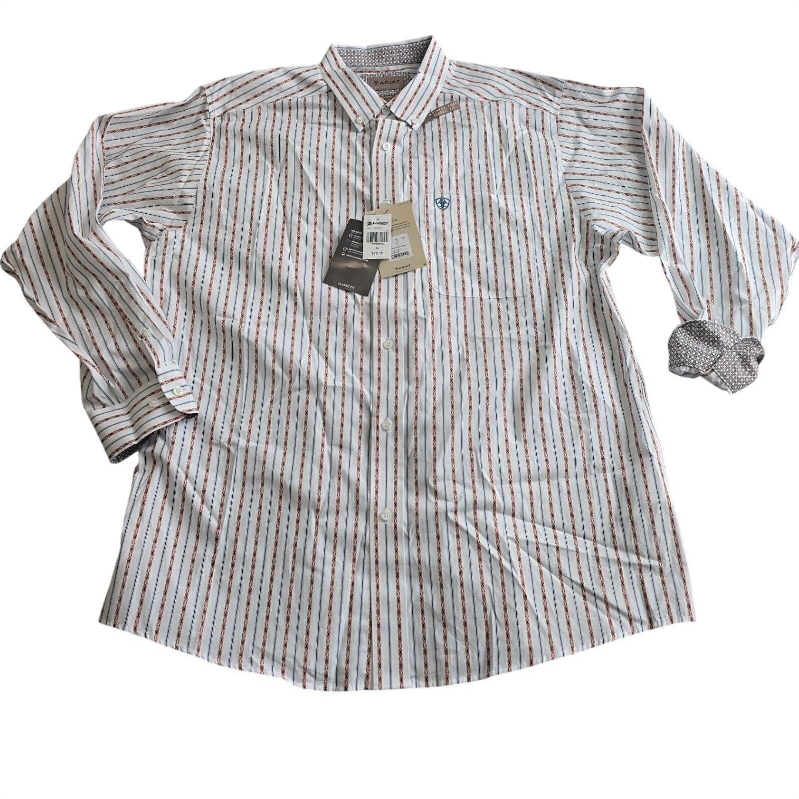 Ariat Mens Augustine XL White Serape Stripe Wrinkle Free Western Shirt 10071751