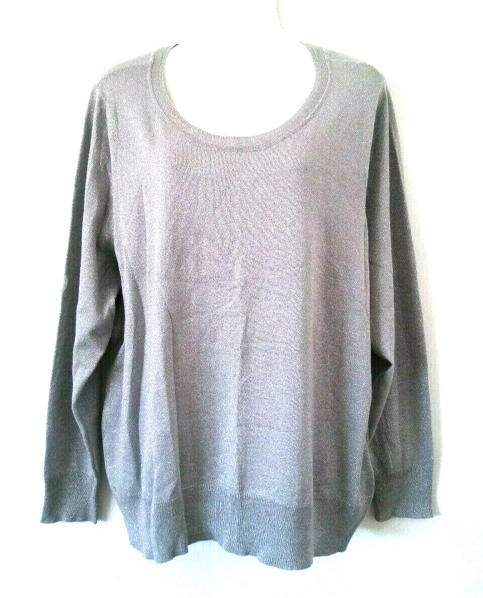 NEW WORTHINGTON HEATHER GREY GRAY LONG SLEEVE METALLIC SWEATER TOP PLUS SIZE 3X