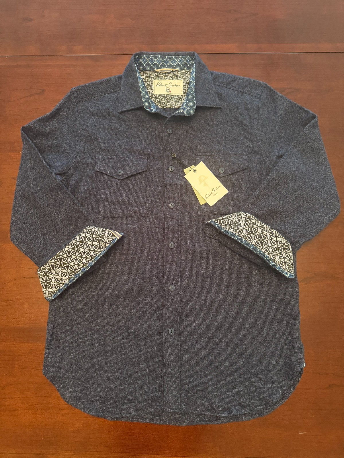 Robert Graham AUBURN Mens Small Indigo Double Pocket Button Down Shirt NWT $178