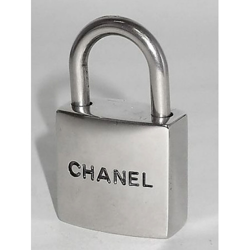 Auth CHANEL Silver Metal Padlock Lock with 2 Keys CC Logo Bag Accessory France