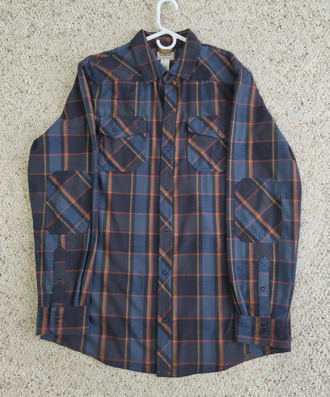 LL Bean Men’s Large Katahdin Performance Flannel Snap Button Shirt Plaid Blue