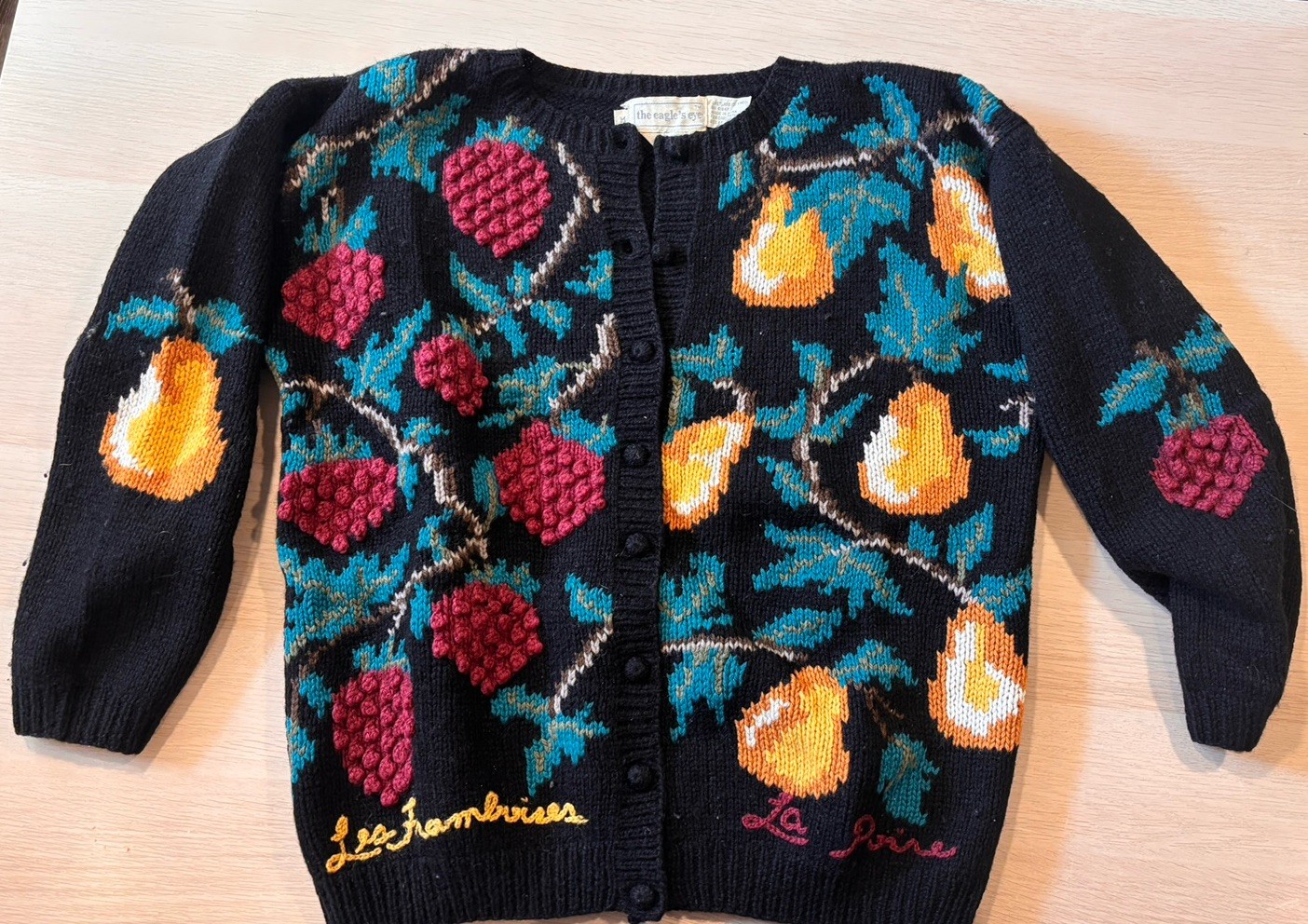 Vintage 80s The Eagles Eye Hand Knit Fruit Cardigan Shetland Wool