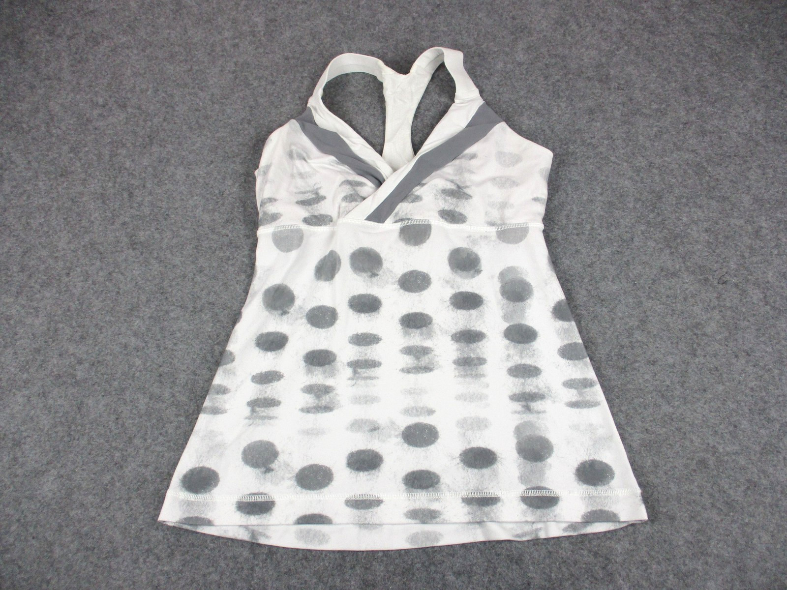 Lululemon Tank Top Womens 8 White Polka Dot Built In Bra Yoga Gym Athletic