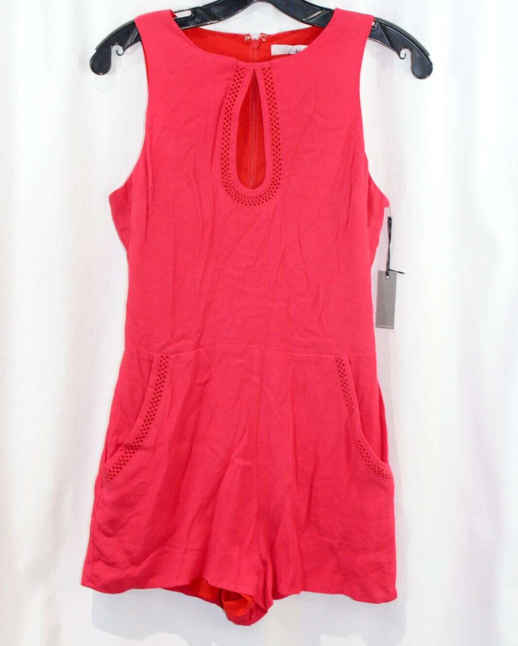 NWT Lovers + Friends Womens Red Sleeveless Romper Crochet Lace Trim S