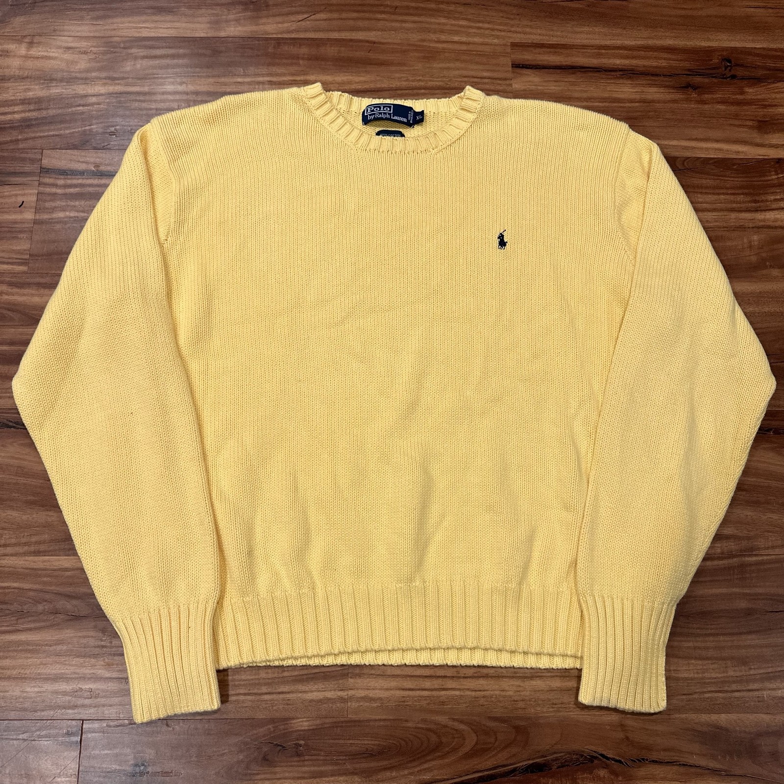 Polo By Ralph Lauren Sweater Mens XL Yellow Cotton Crewneck Knit Pony Logo