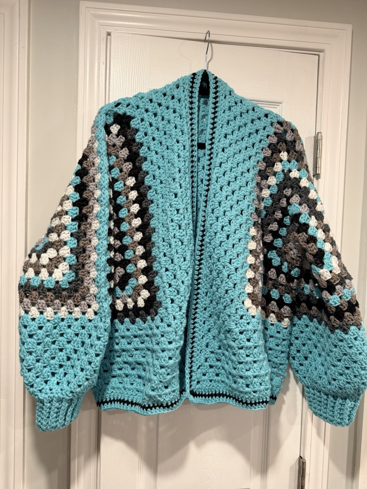 Handmade Crochet Granny Square One Size Cozy Cardigan Boho Chunky Knit Sweater