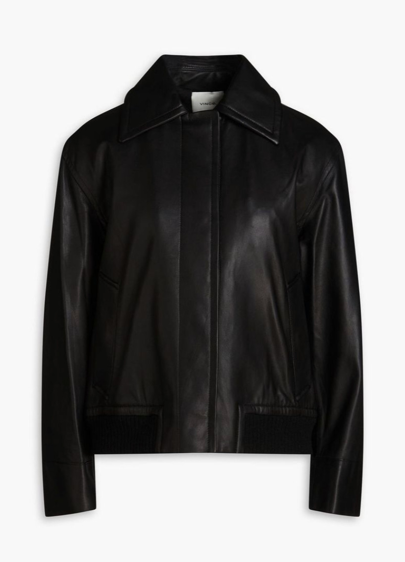 Vince Lambskin Leather Bomber Jacket in Black Women Large Designer NWOT $1395