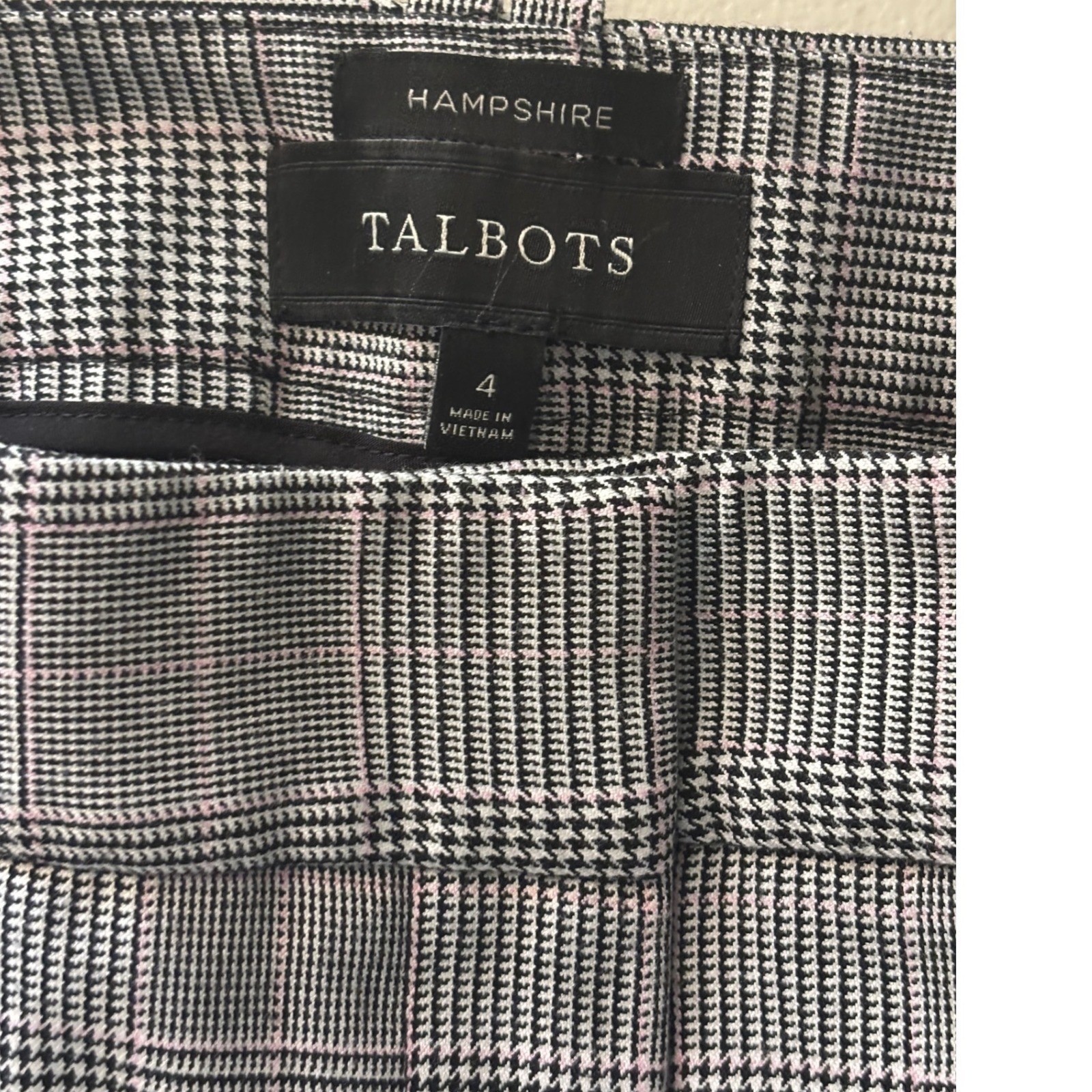 Talbots Hampshire Ankle Pants Women 4 Black Pink Plaid Slim Leg Excellent