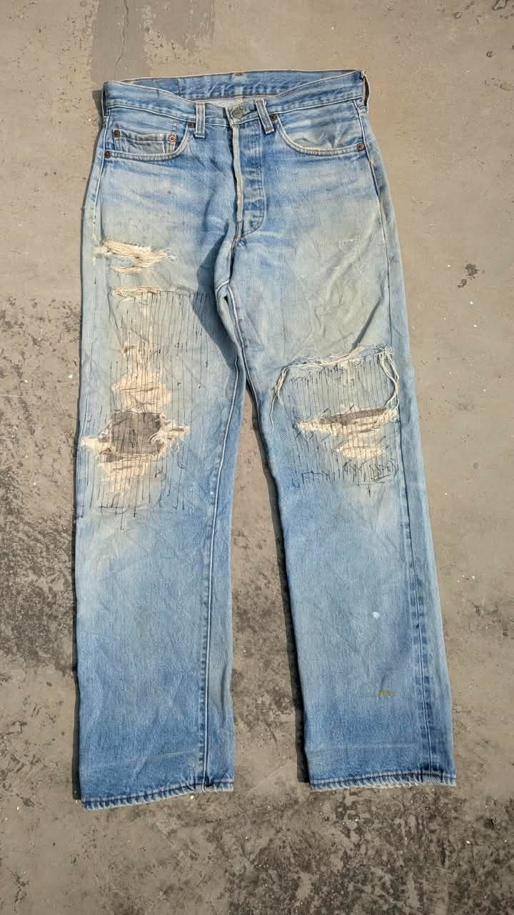 Vintage 70s 80s Levis 501 Redline Selvedge Jeans Mens USA Distressed Fade