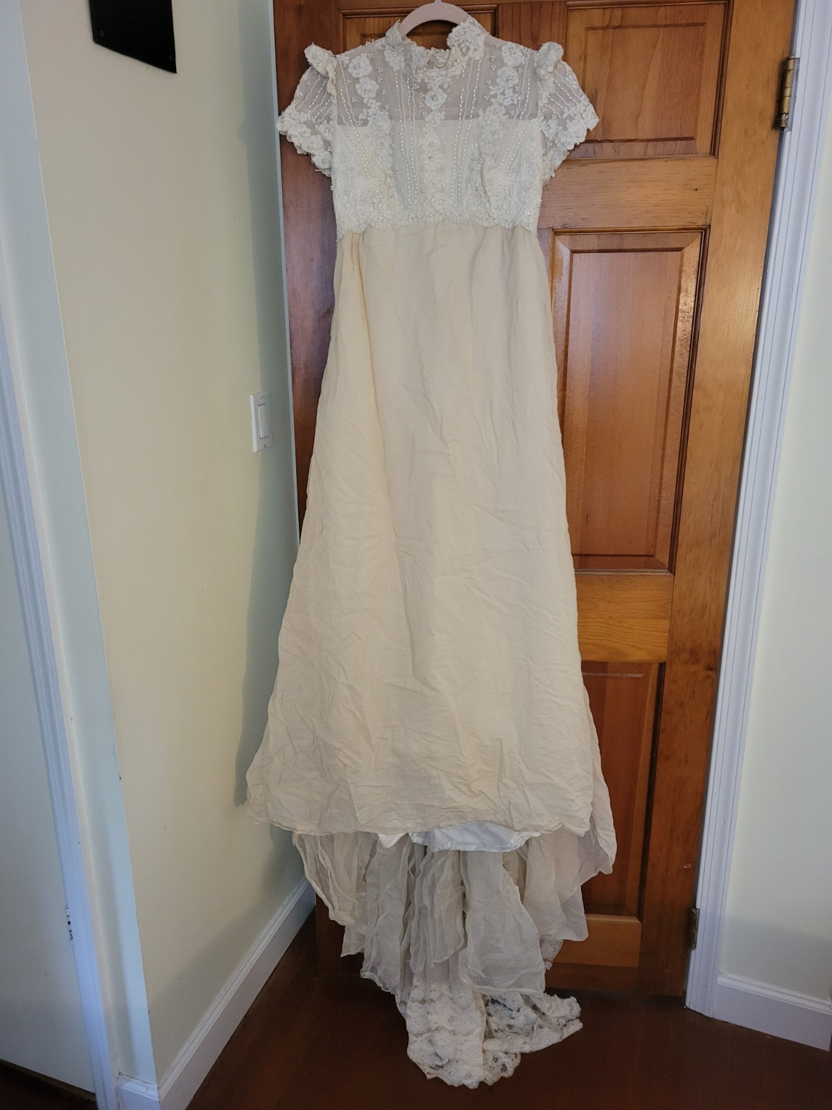 priscilla of boston wedding dress vintage 60s empire waist beaded cotton sz 0/2