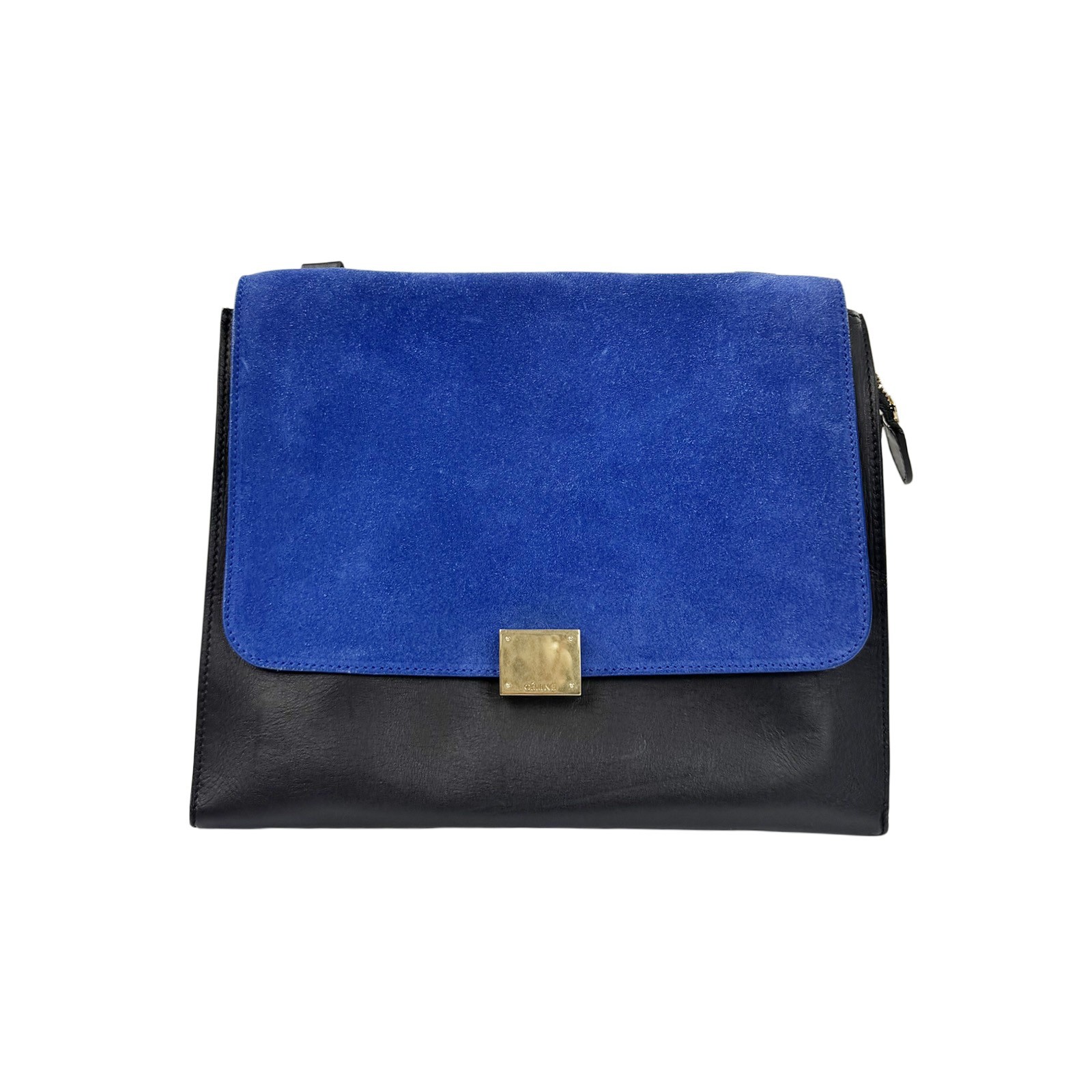 Authentic Pre-owned Celine Blue Suede & Black Leather Flap Shoulder Bag