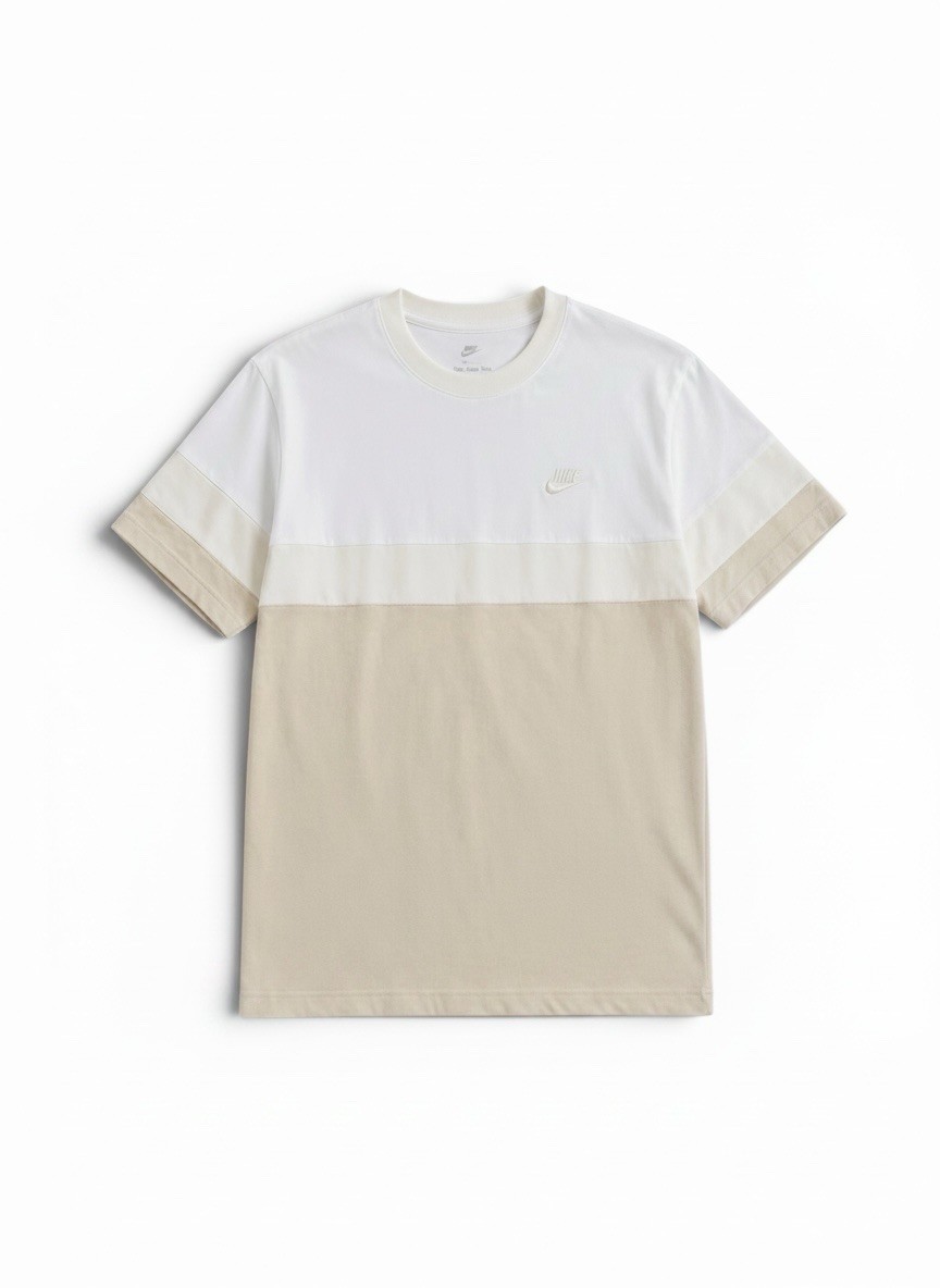 Nike Sportswear Color Block Shirt, Small, Crew, Beige, Relaxed, Embroidered, NWT