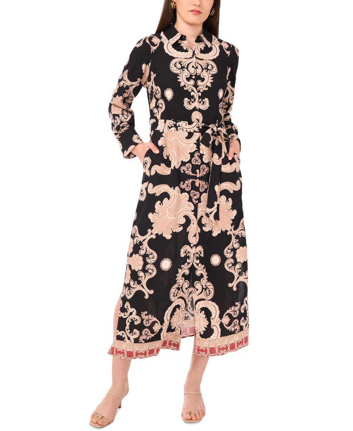 NWT Vince Camuto Women\'s Paisley Tie-Waist Maxi Shirtdress Size:M