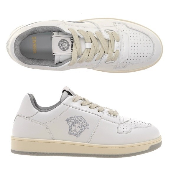 NIB Versace Medusa Logo Head White Gray Leather Low Top Sneakers 40 US 7  $995