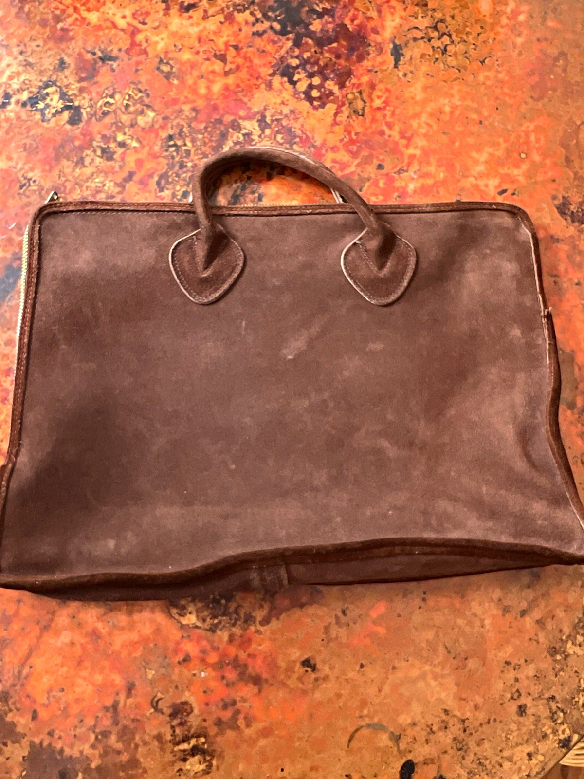 L.L.Bean VTG Brown Suede Leather Zip Top Handle Briefcase/Document Case 16x11x2