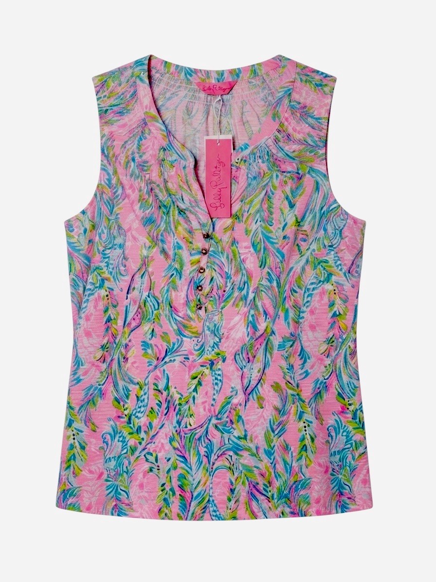 NWT Lilly Pulitzer Essie Sleeveless Top Women\'s XL Unicorn of the Sea Multi PInk