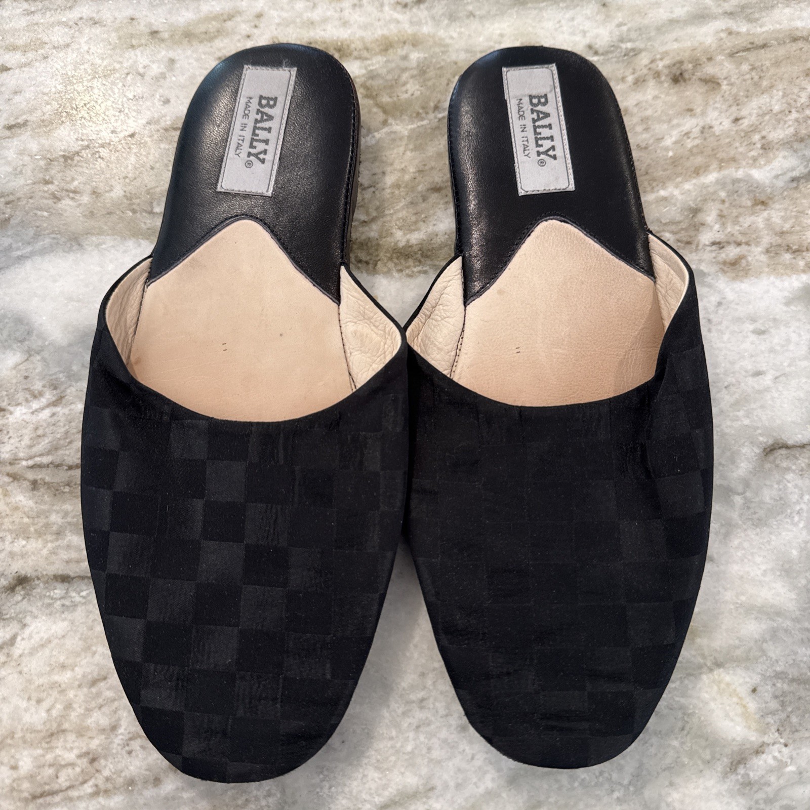 Bally Men’s Size 9 Travel Slippers Checker Pattern Cloth Leather Interior