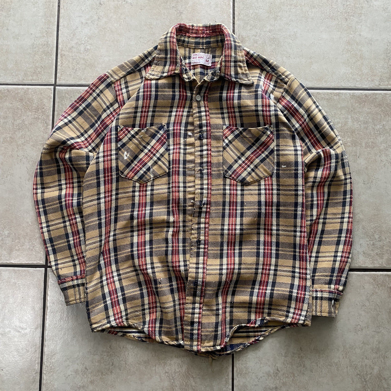 Vintage 70s Big Mac JC Penney Flannel Shirt Plaid Made in USA Men\'s Size M