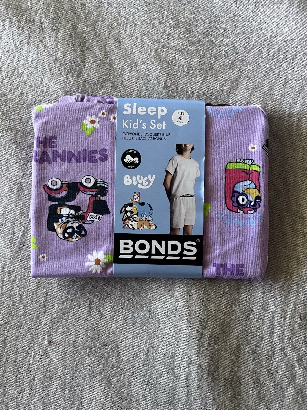 Bonds Bluey Bingo Granny Cotton 2 Piece Pyjama Set Size 4 Lilac Short Sleeve