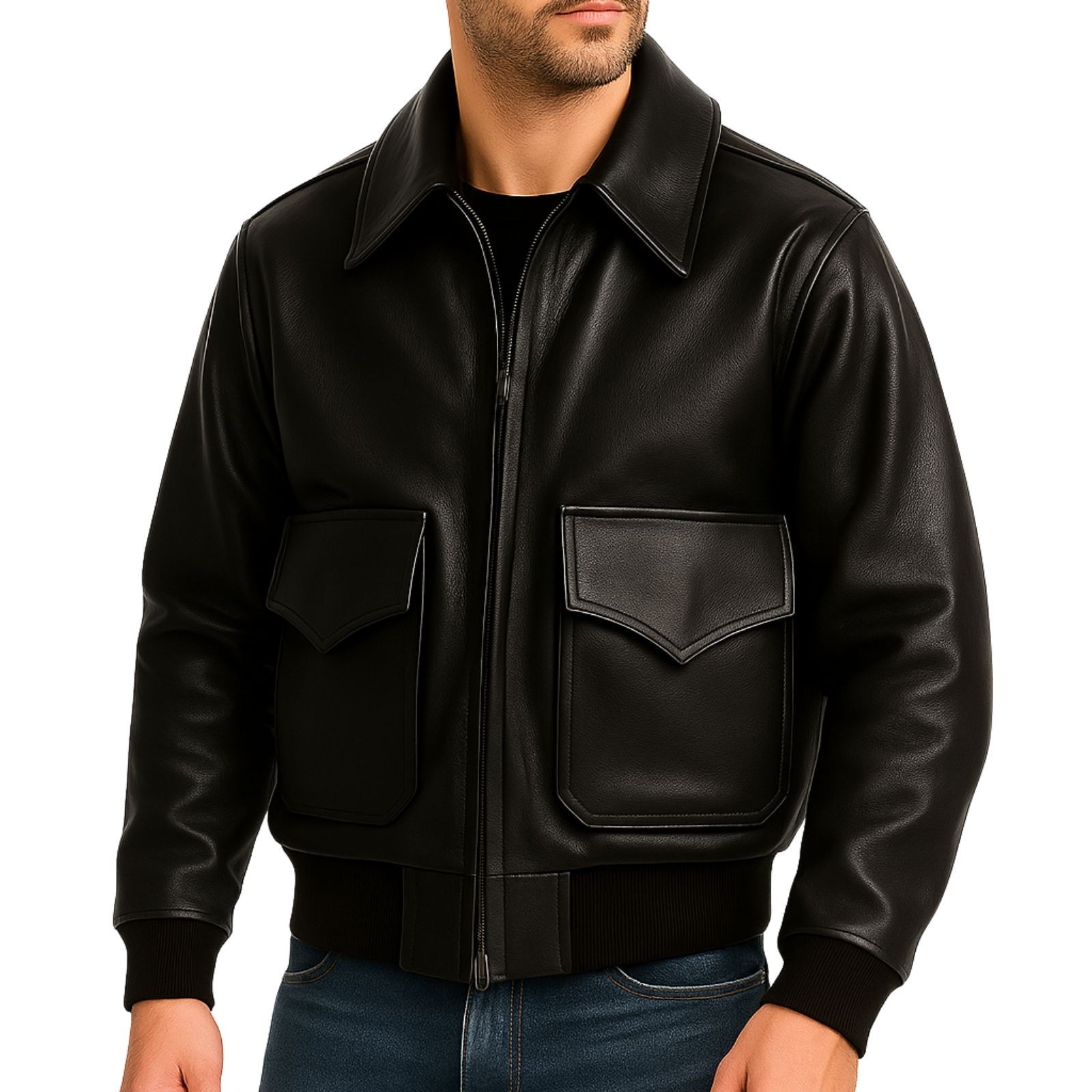 Men’s Genuine Leather Jacket Classic Bomber Biker Aviator Flight Outerwear Coat