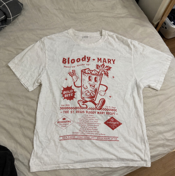 St Regis Bloody Mary Recipe Graphic T-Shirt White Red Vintage Cocktail Tee