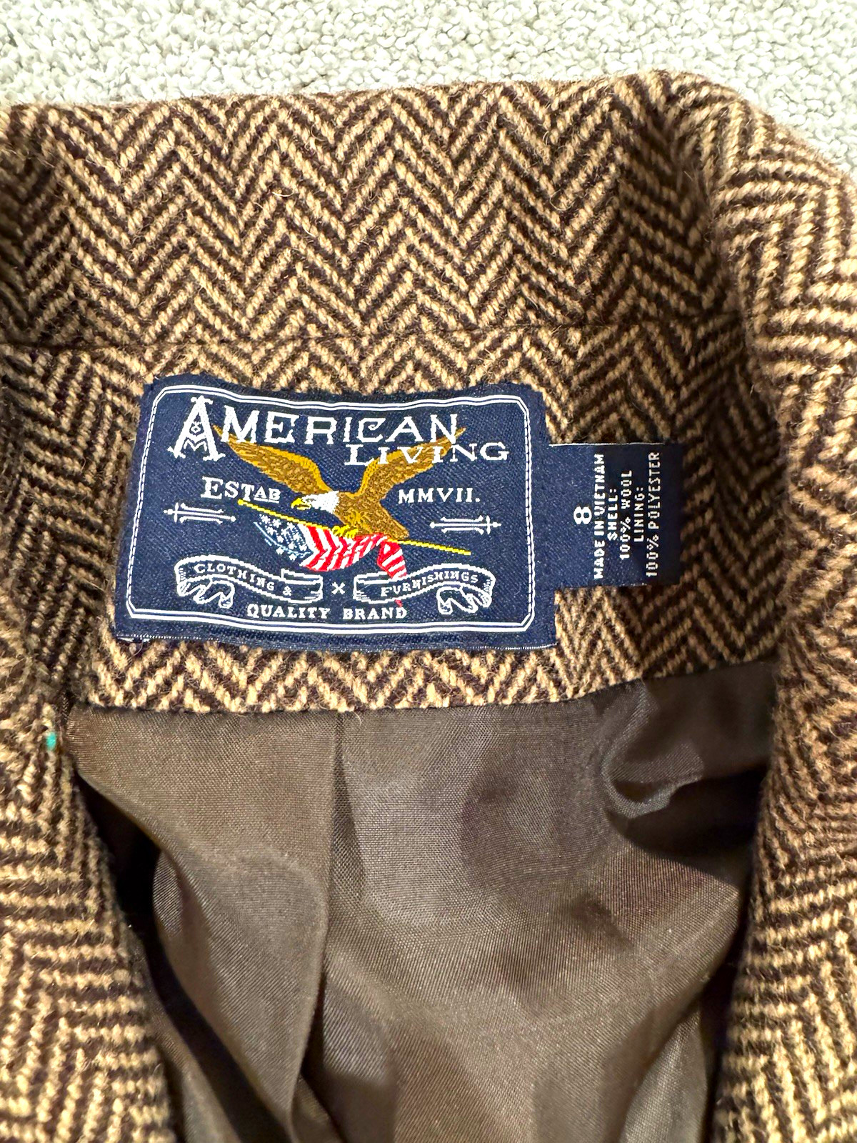 American Living Brown/Beige Herringbone Tweed Wool Blazer 3-Button M