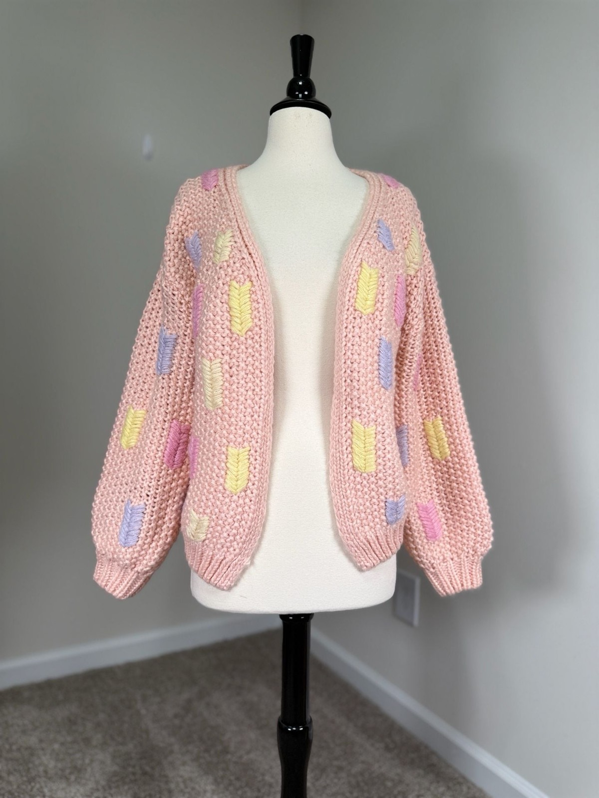 FRNCH Lobelia Chunky Knit Cardigan Rose Pastel Cute Coquette Cottagecore S/M